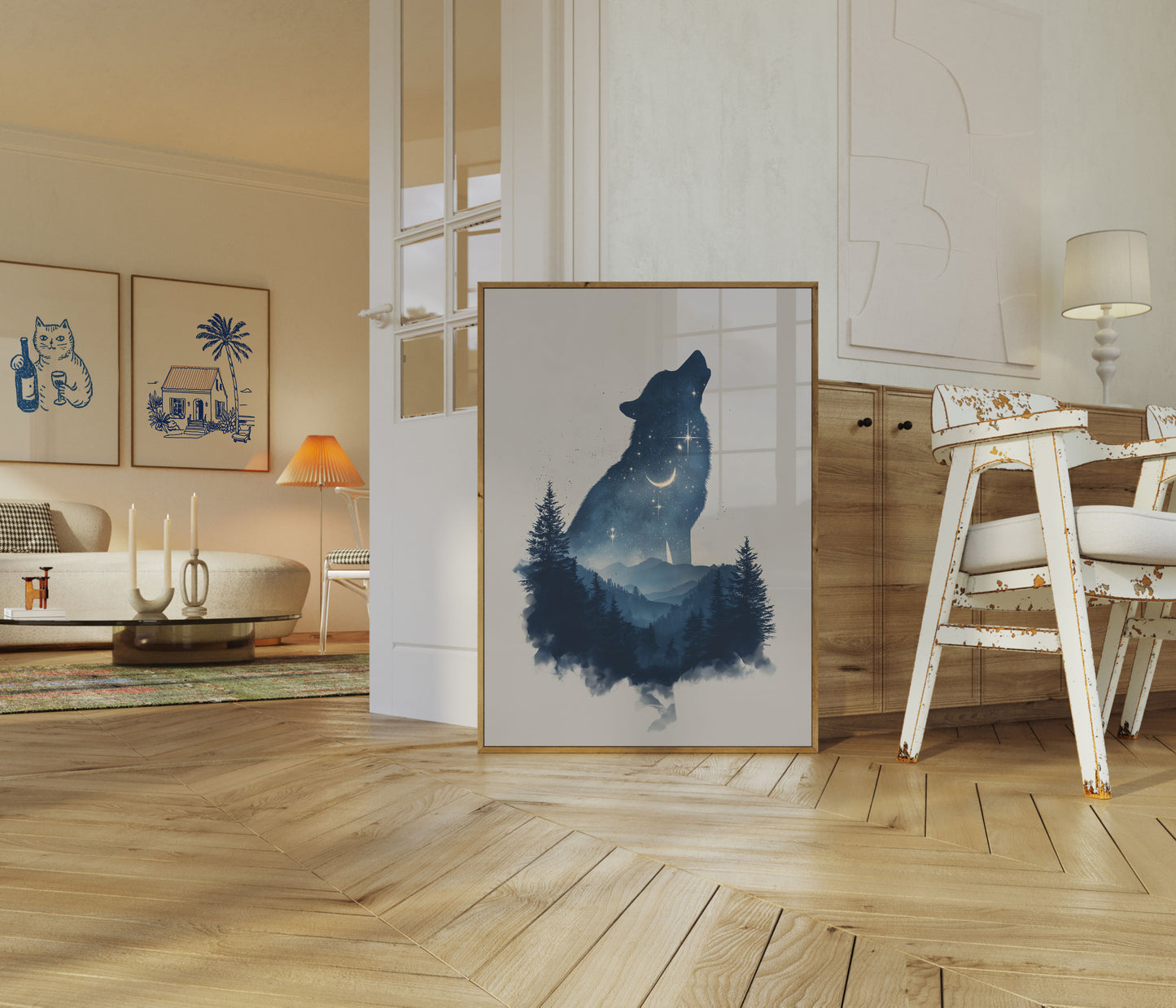 Starry Wolf Night Poster