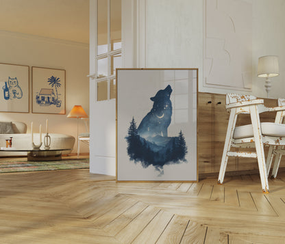 Starry Wolf Night Poster