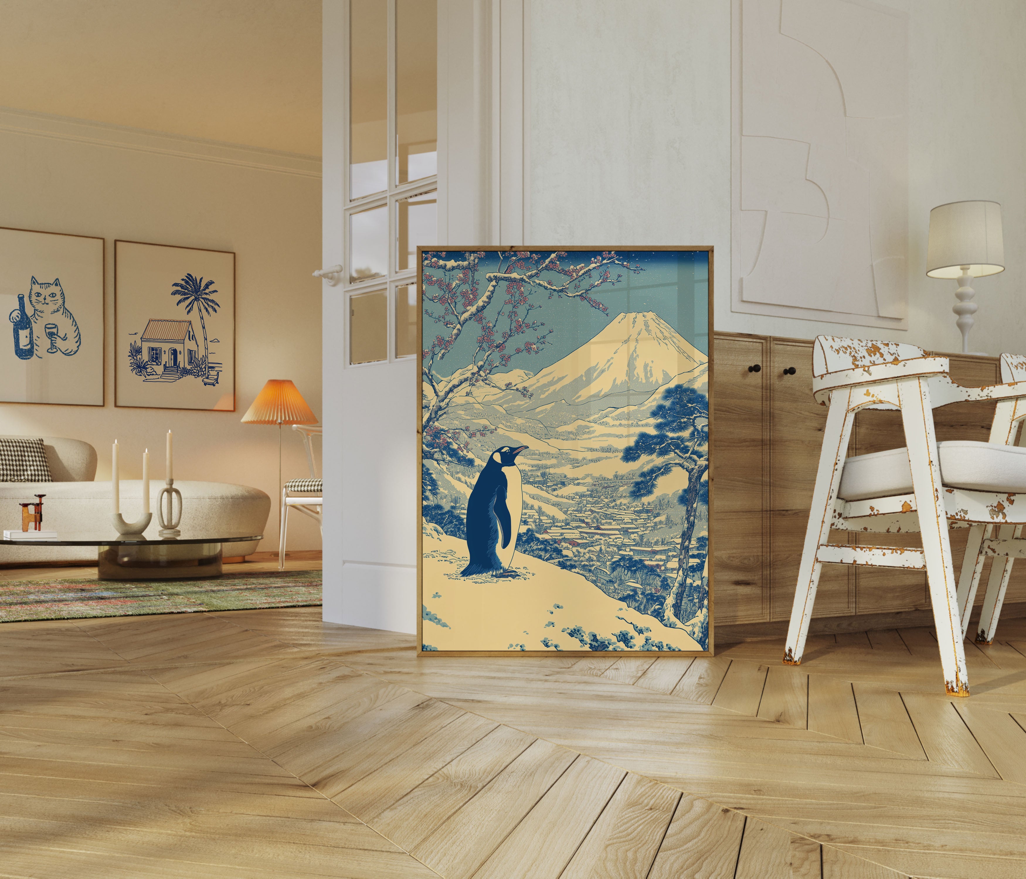 Penguin Mountain Poster - Japanese Landscape Art Print – Artisout