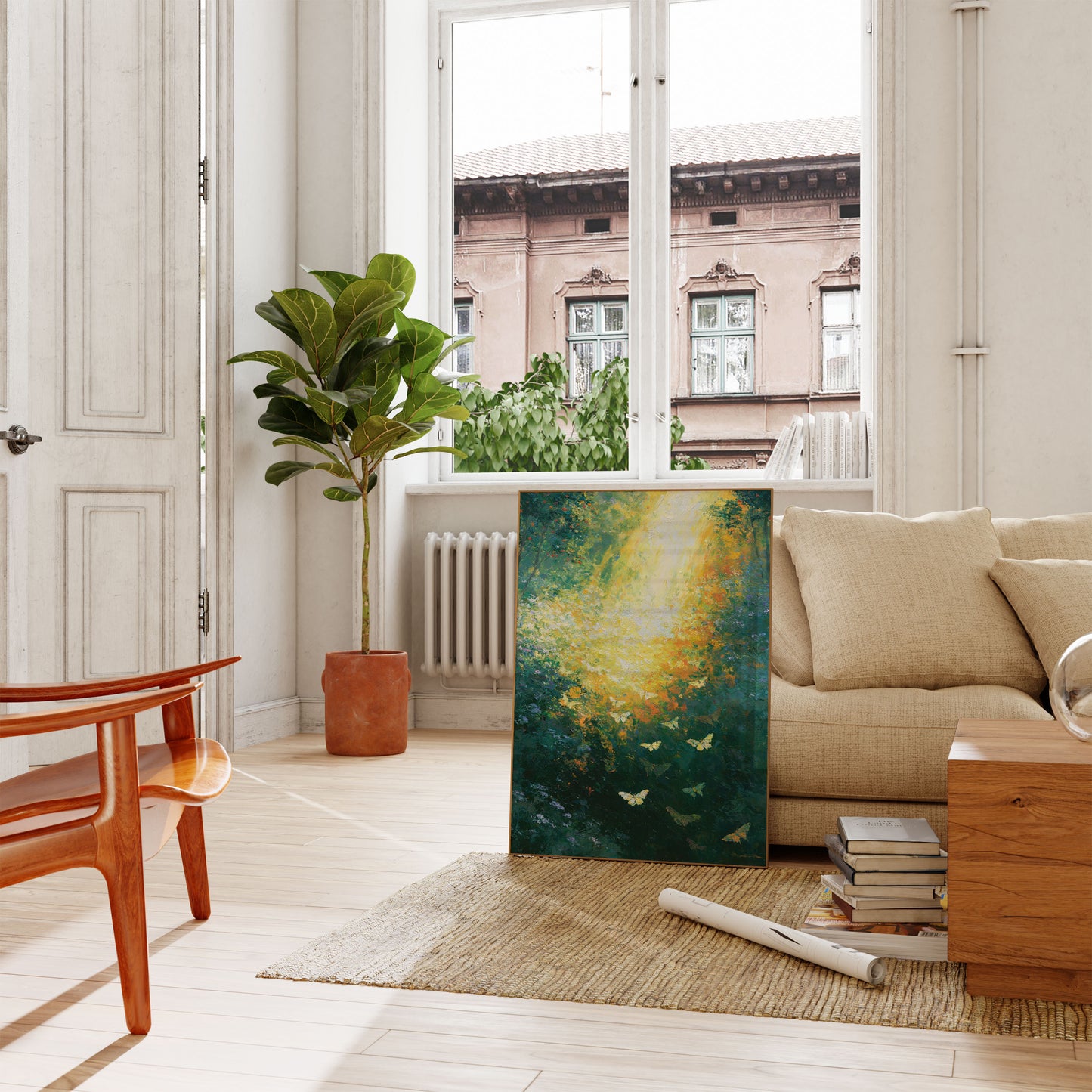 Mariposas con Luz Dorada Póster