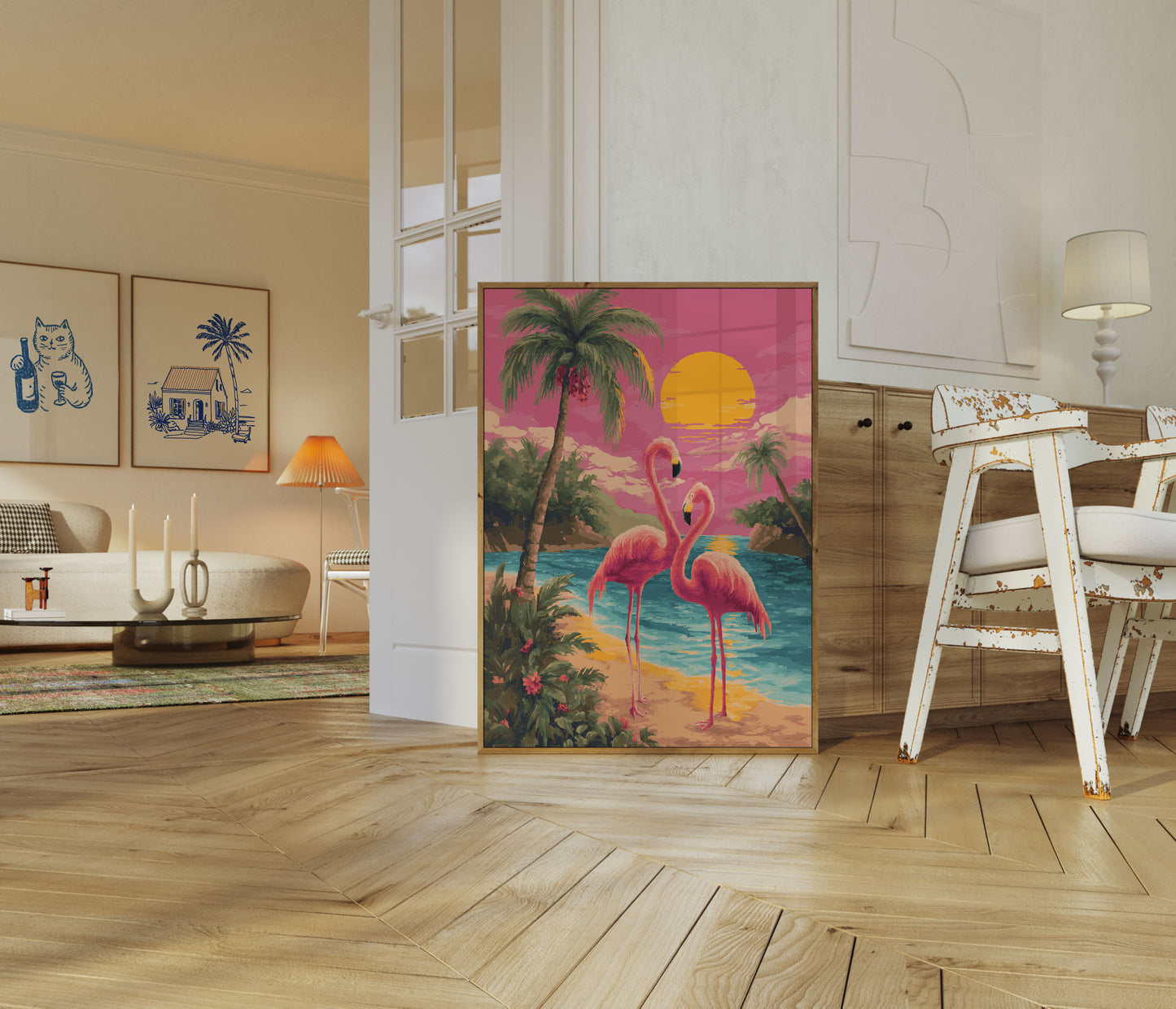Tropical Sunset Flamingo Poster
