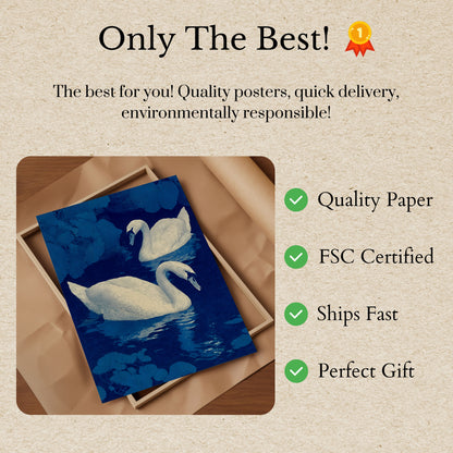Elegant Swans Blue Night Poster