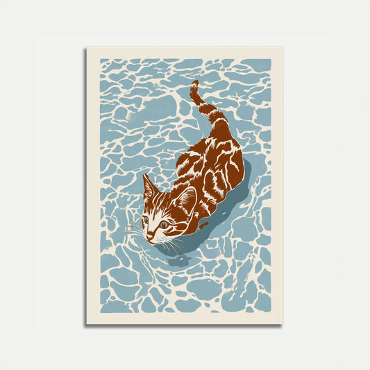 Swimming Cat Water Poster