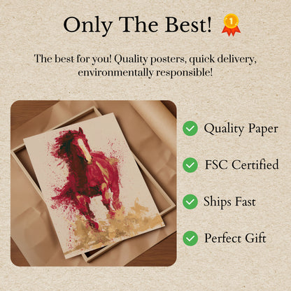 Red Horse Galloping Desert Poster