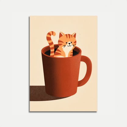 Koseligt Kat i Kaffekop Plakat