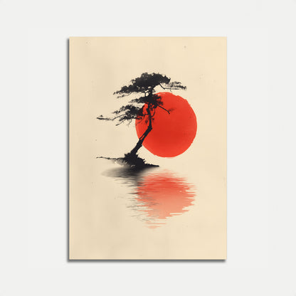 Bonsai Tree and Red Sun Poster