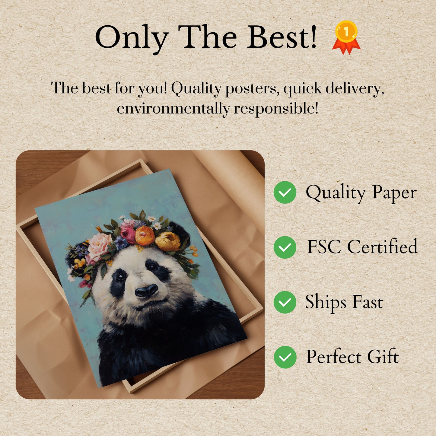 Floral Crown Panda Poster