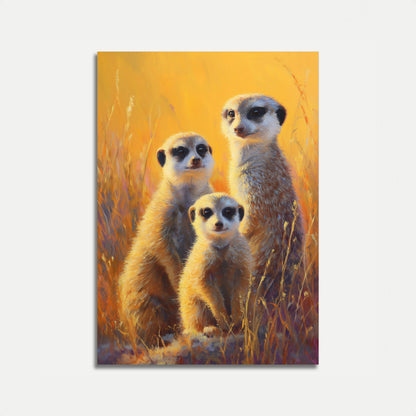 Affiche Famille de Suricate en Lumière Dorée