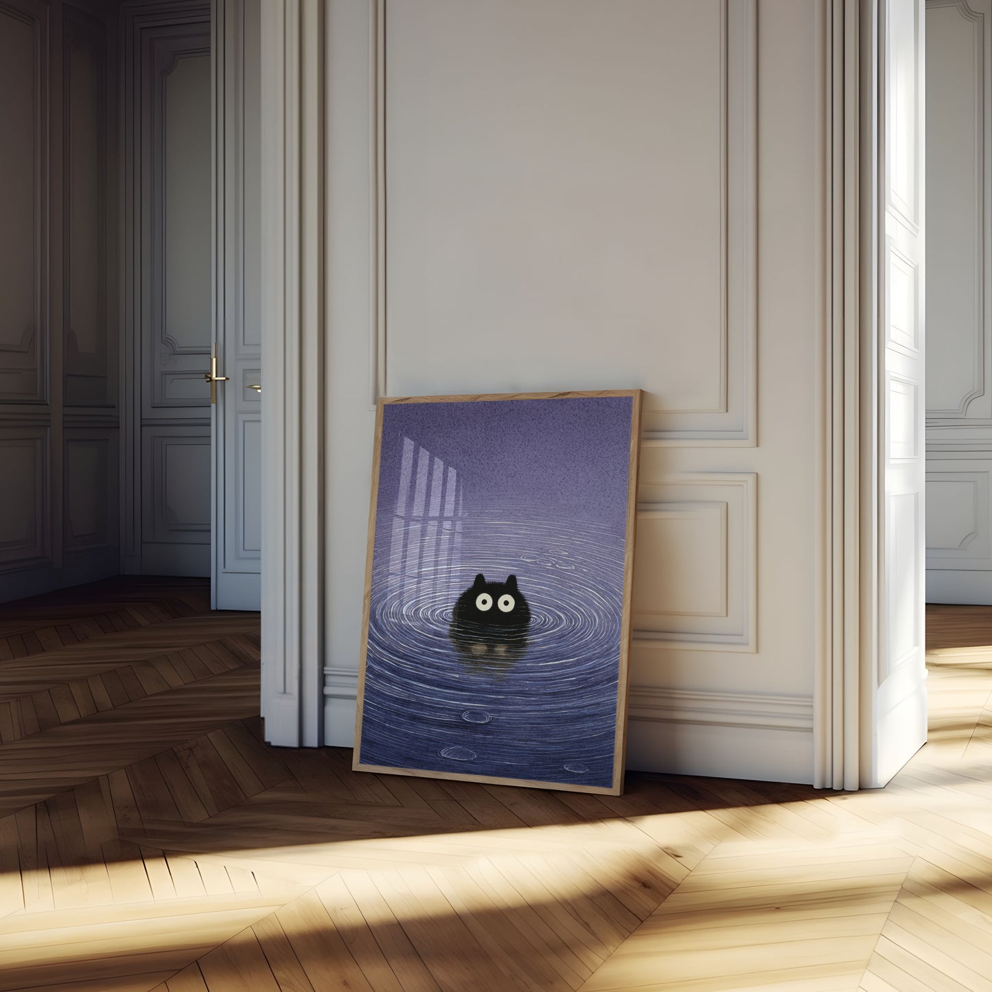 Zwarte Kat in Water Poster