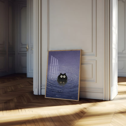 Zwarte Kat in Water Poster