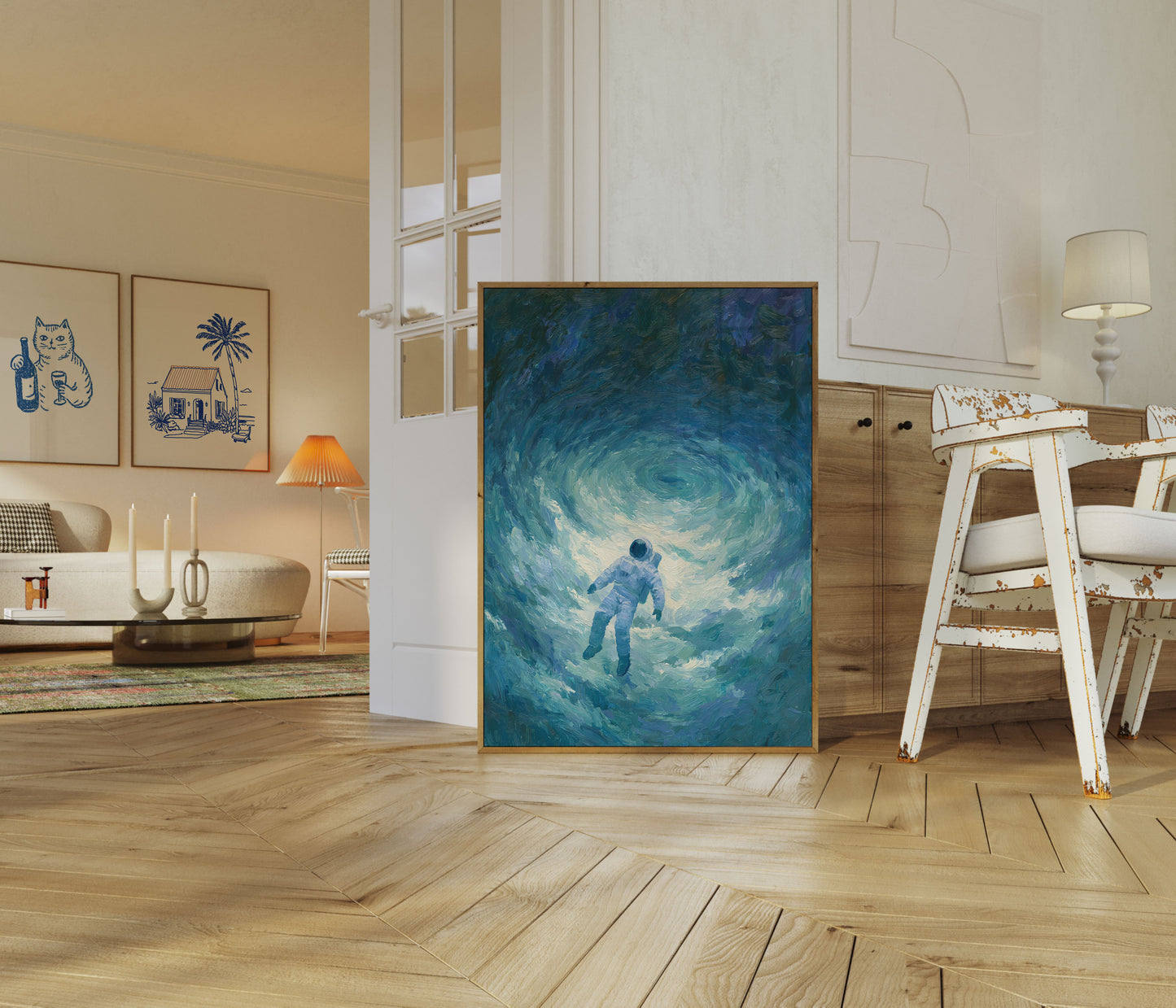 Astronaut Zwevend Door Kosmos Poster