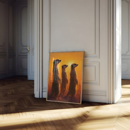 Stokstaartjes bij Golden Sunrise Poster