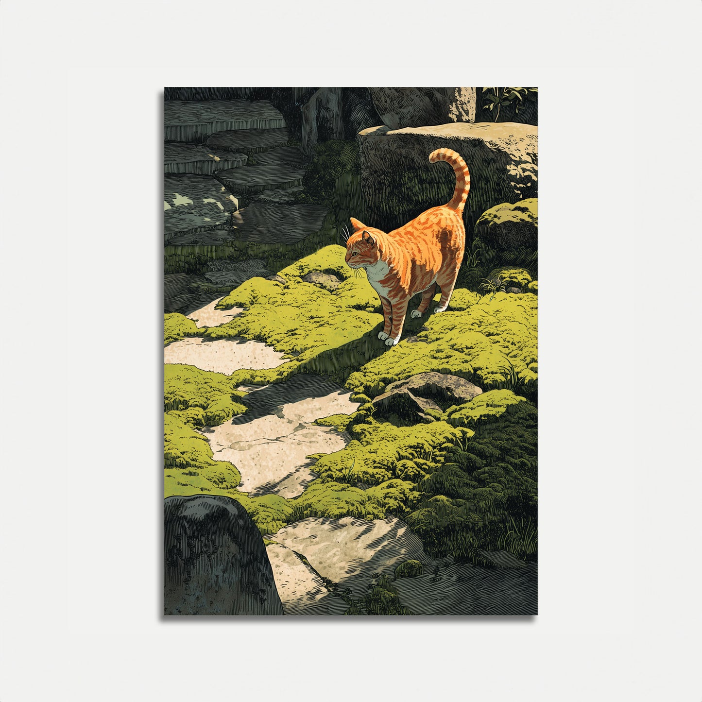 Orange Tabby Cat Forest Stream Poster