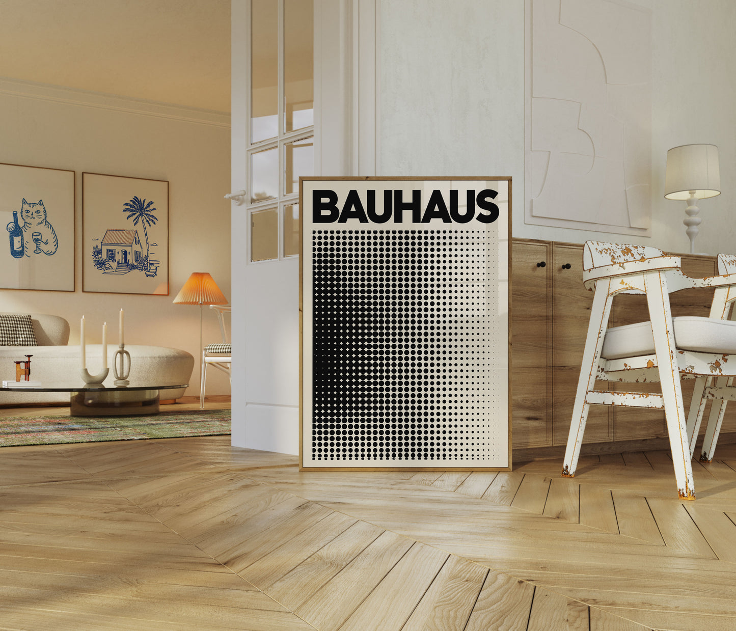 Bauhaus geometrisk halvtone plakat