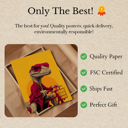 Póster genial de paseo en bicicleta con dinosaurios