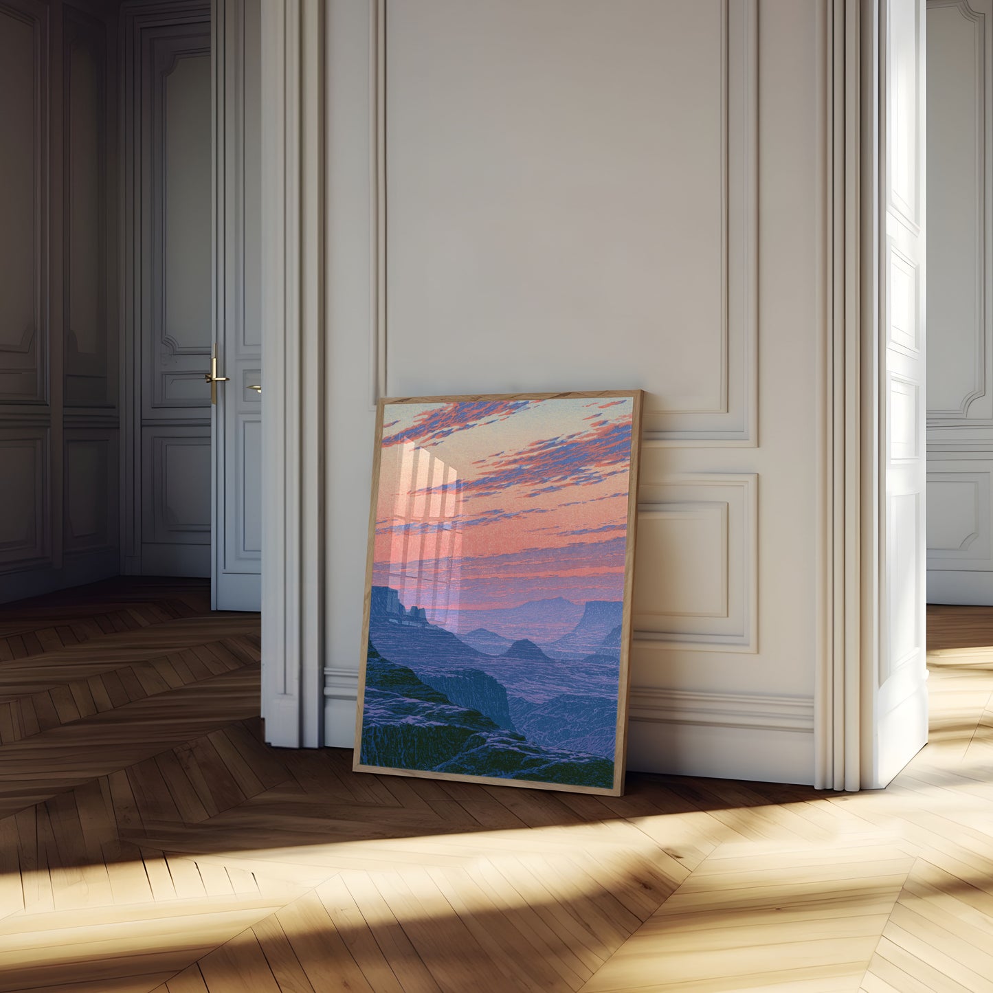 Poster woestijn zonsondergang canyon landschap