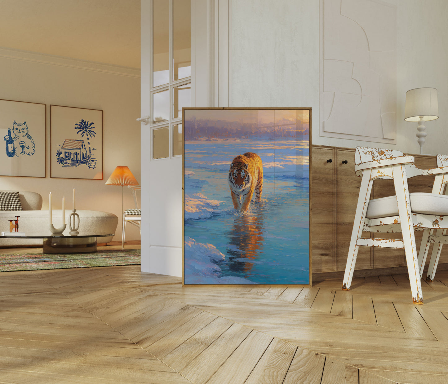 Tiger Walking on Frozen Lake Poster