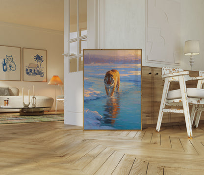 Tiger Walking on Frozen Lake Poster