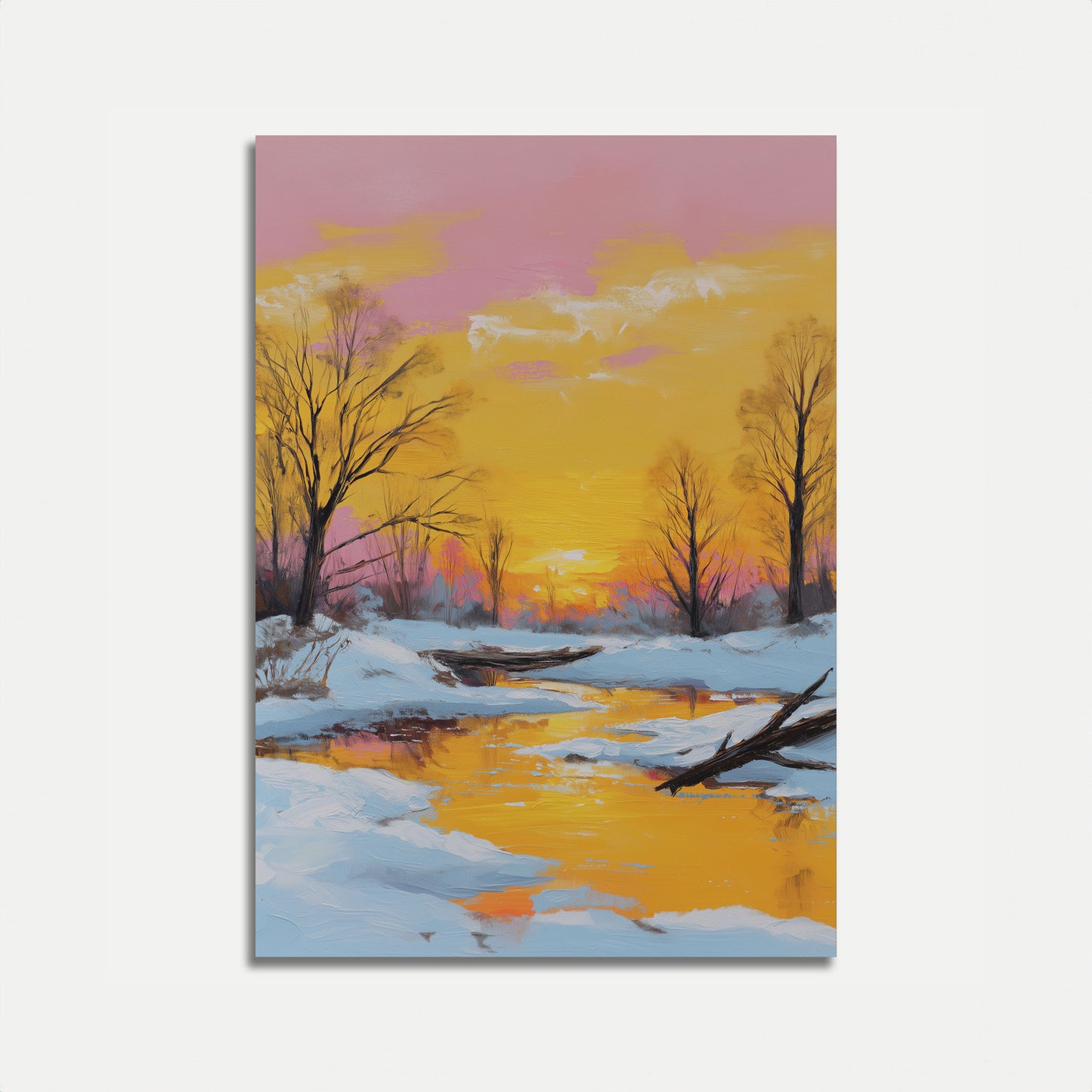 Poster Paesaggio Fluviale al Tramonto Invernale