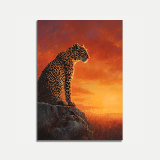 Leopard on Stone at Sunset Poster