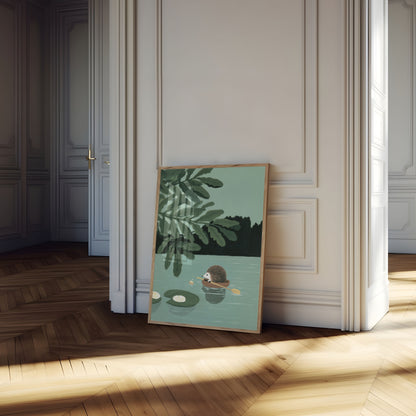 Hedgehog on Lily Pond Poster