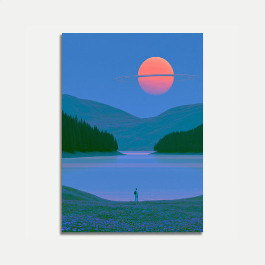 Poster Saturno su lago alpino