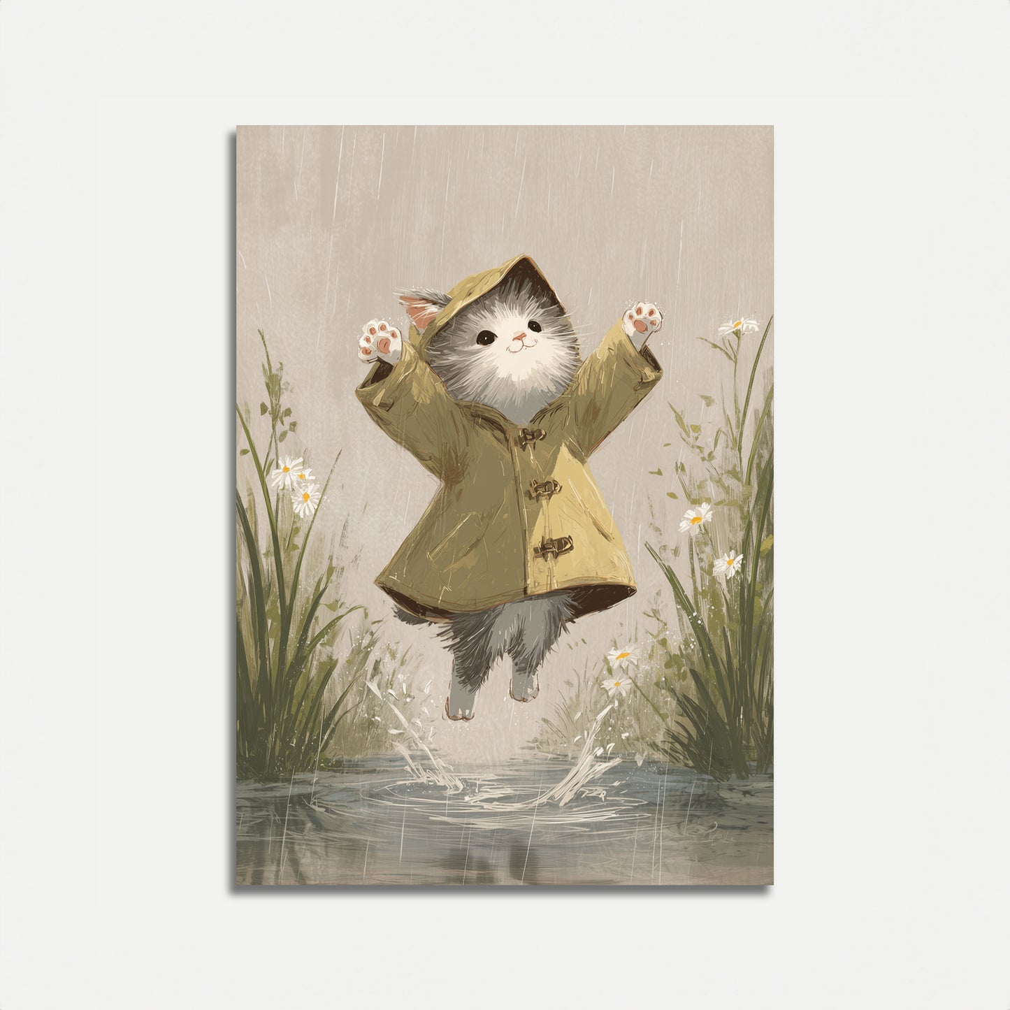 Happy Cat in the Rain Poster