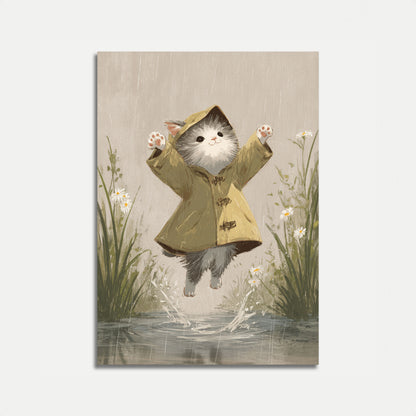 Happy Cat in the Rain Poster