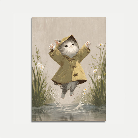 Poster del Gatto Felice sotto la Pioggia