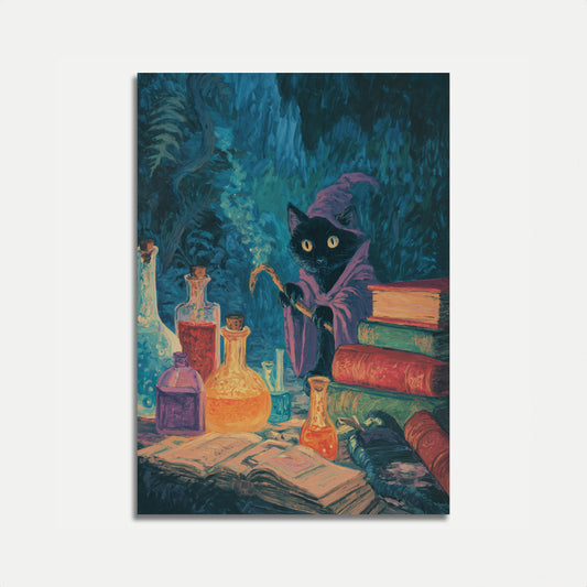 Mystical Witch Cat With Books Poster