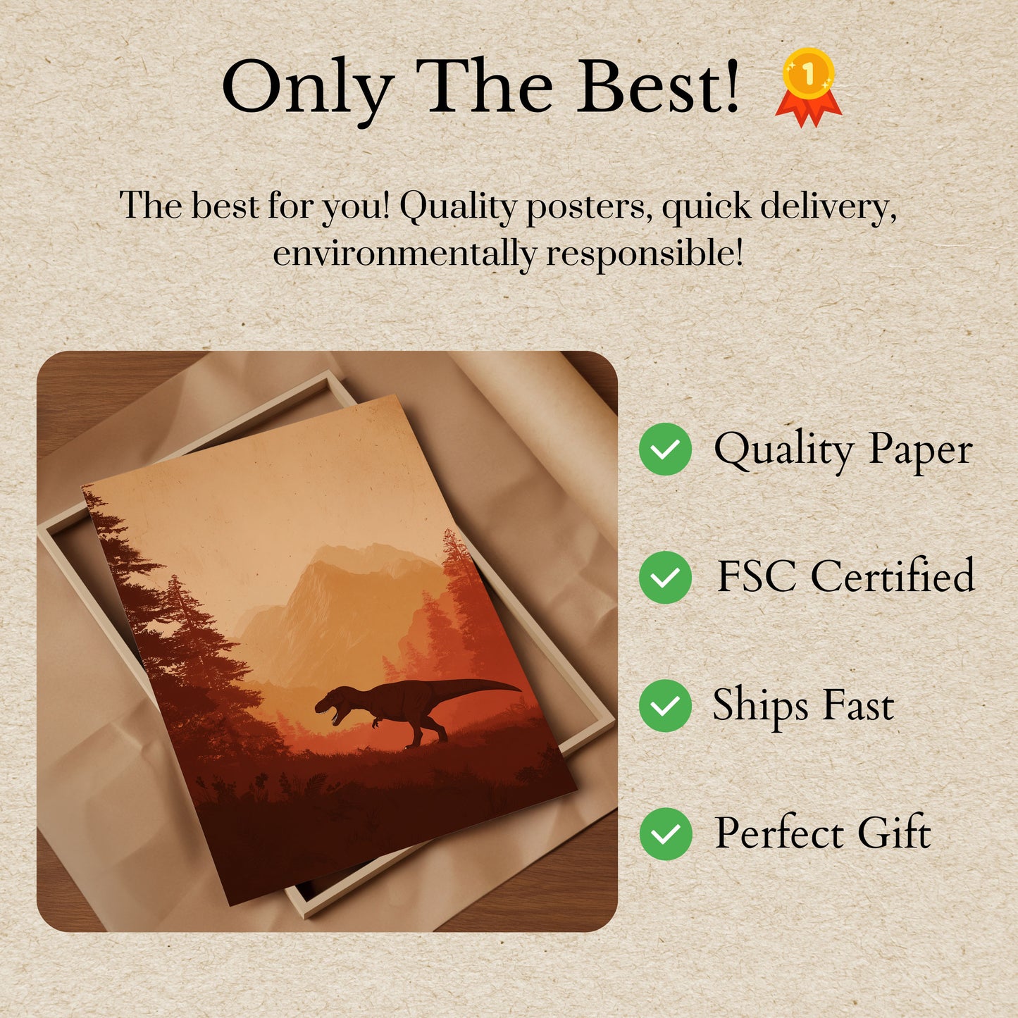 Póster de puesta de sol en la montaña prehistórica