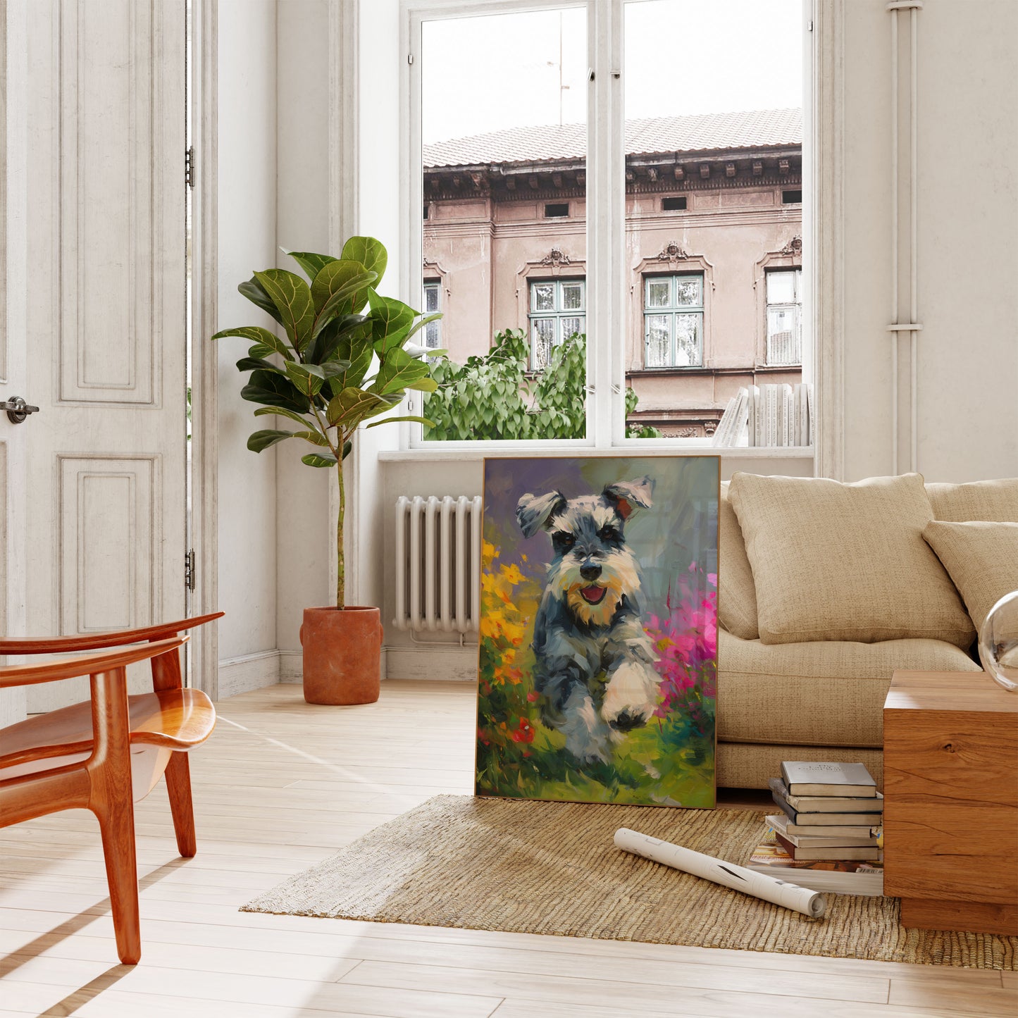 Verspielter Schnauzer Garten Poster