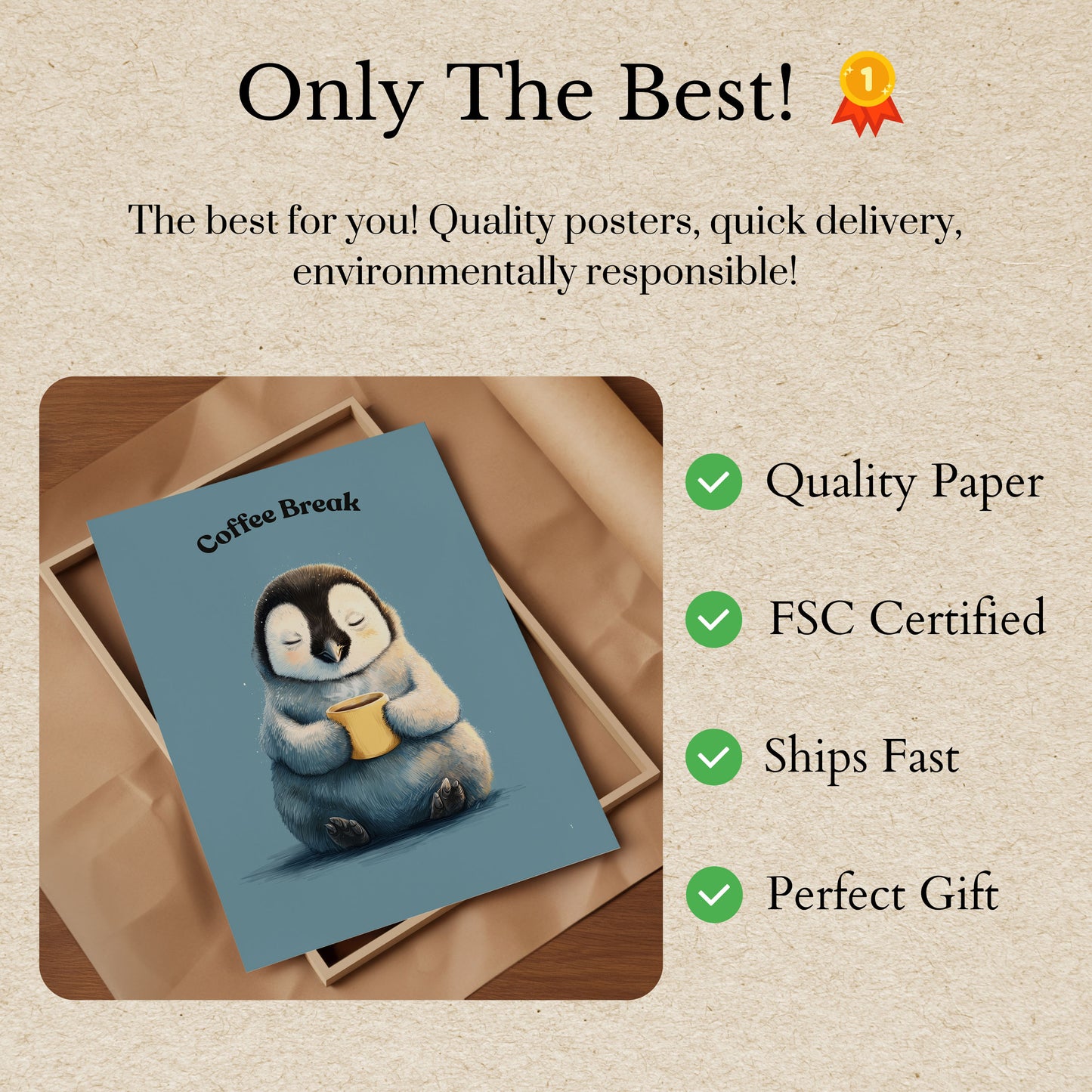 Sleepy Penguin Coffee Break Poster