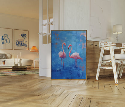 Roze Flamingo's Blauwe Canvas Poster