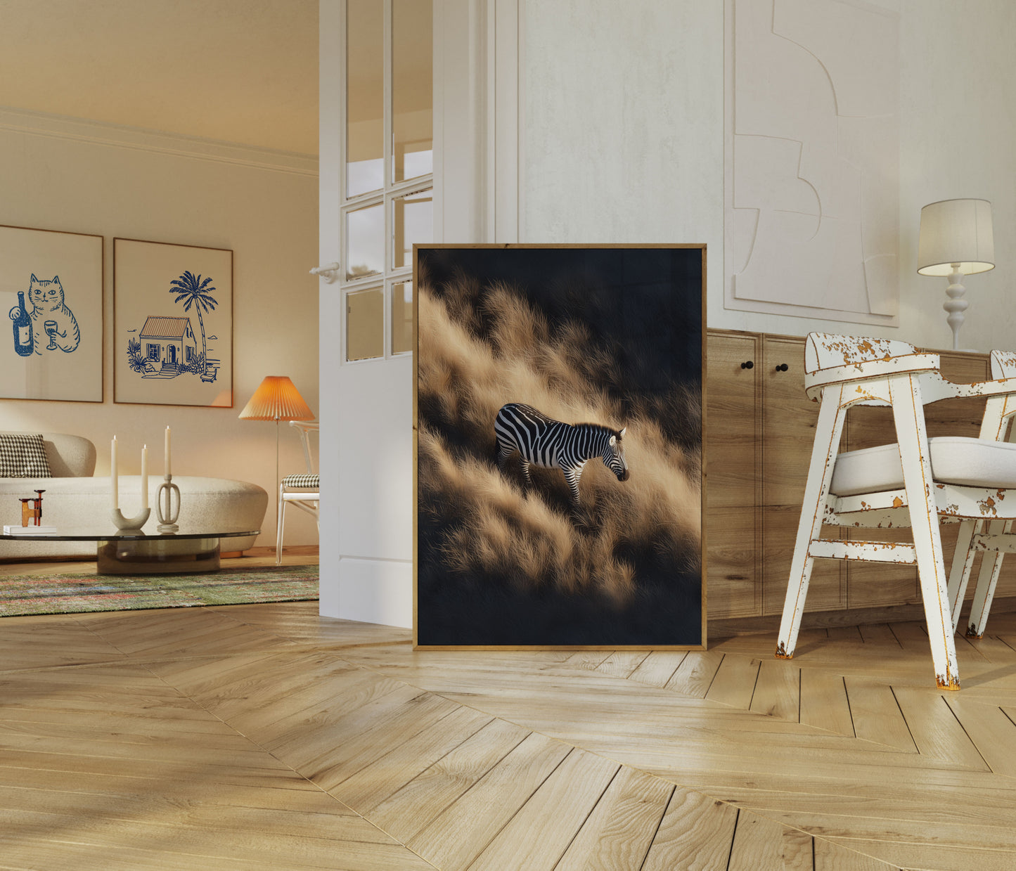 Zebra in Golden Grasslands Poster