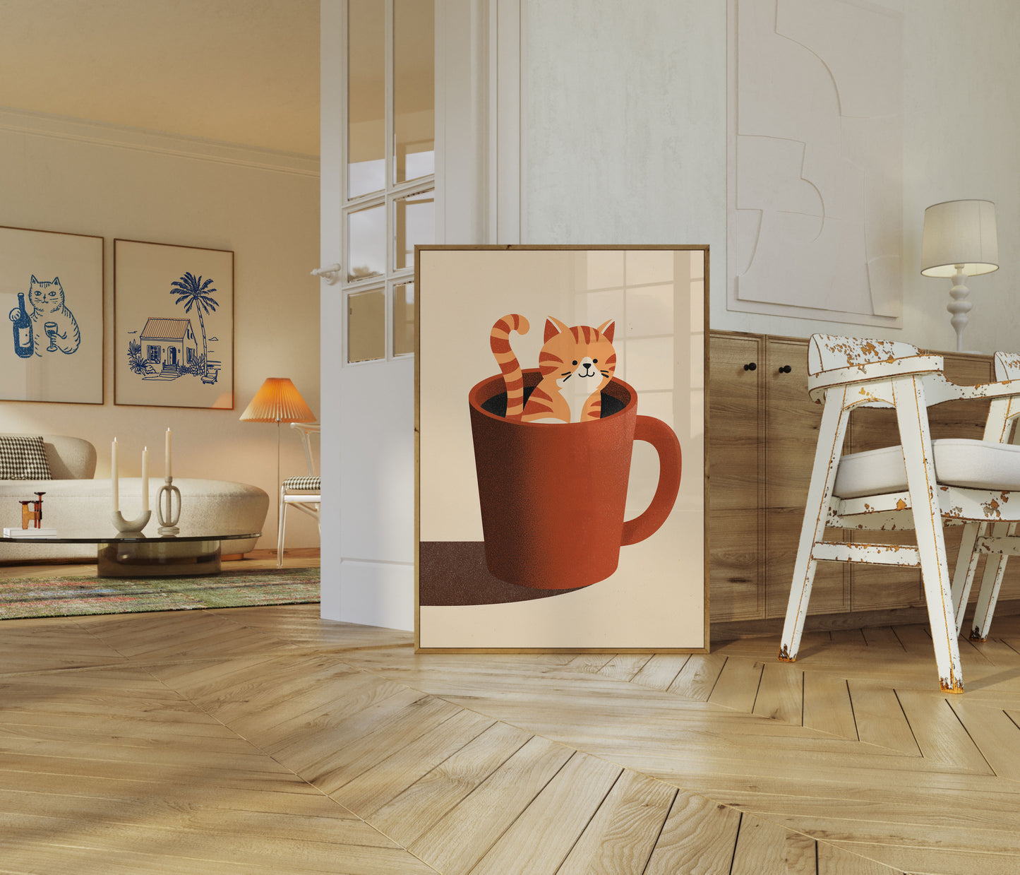 Koseligt Kat i Kaffekop Plakat