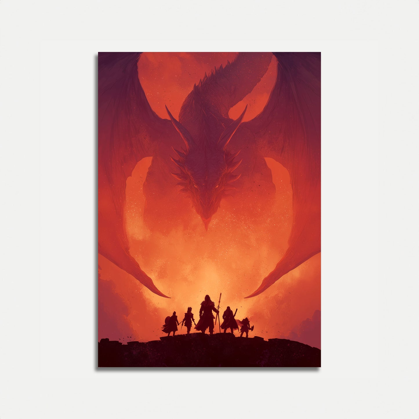 Póster épico de enfrentamiento con dragones