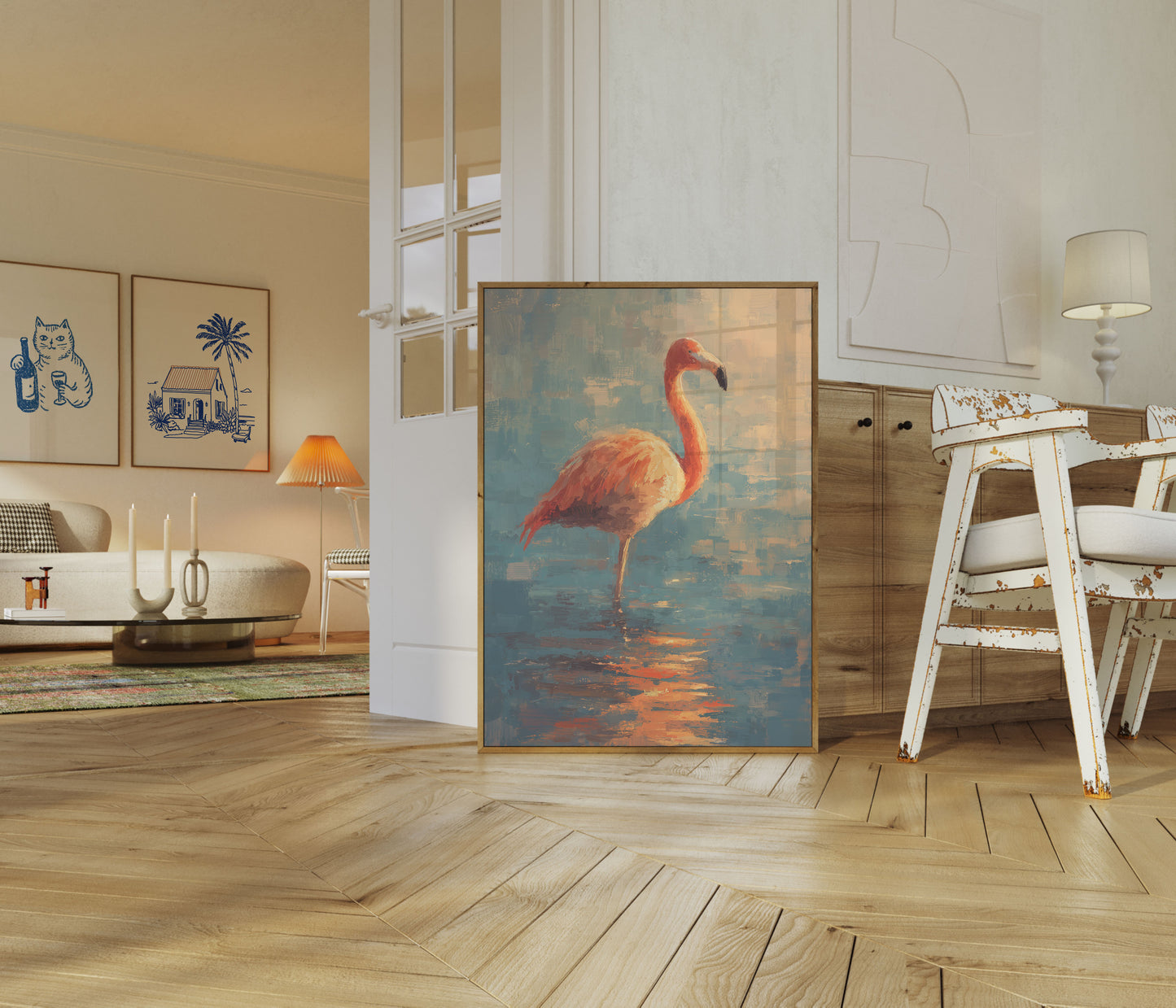 Solnedgang Flamingo Vandlandskab Plakat