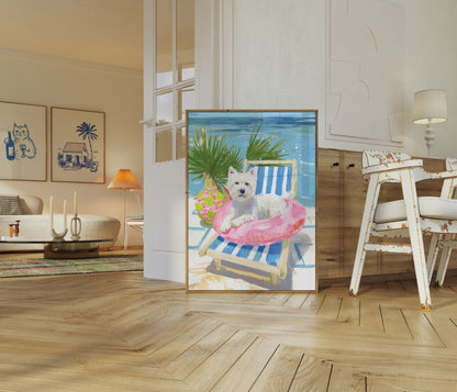 Den na pláži West Highland Terrier plakát