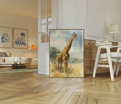 Póster de la majestuosa jirafa de la sabana