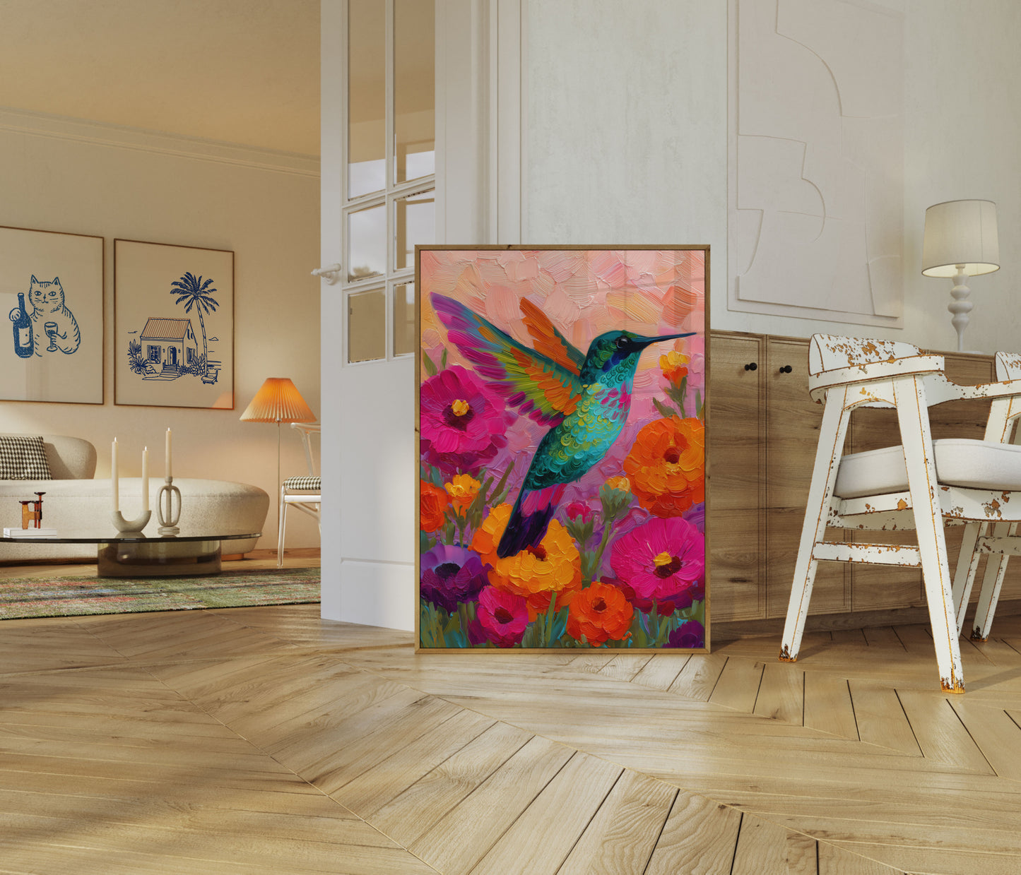 Vibrant Hummingbird Garden Poster