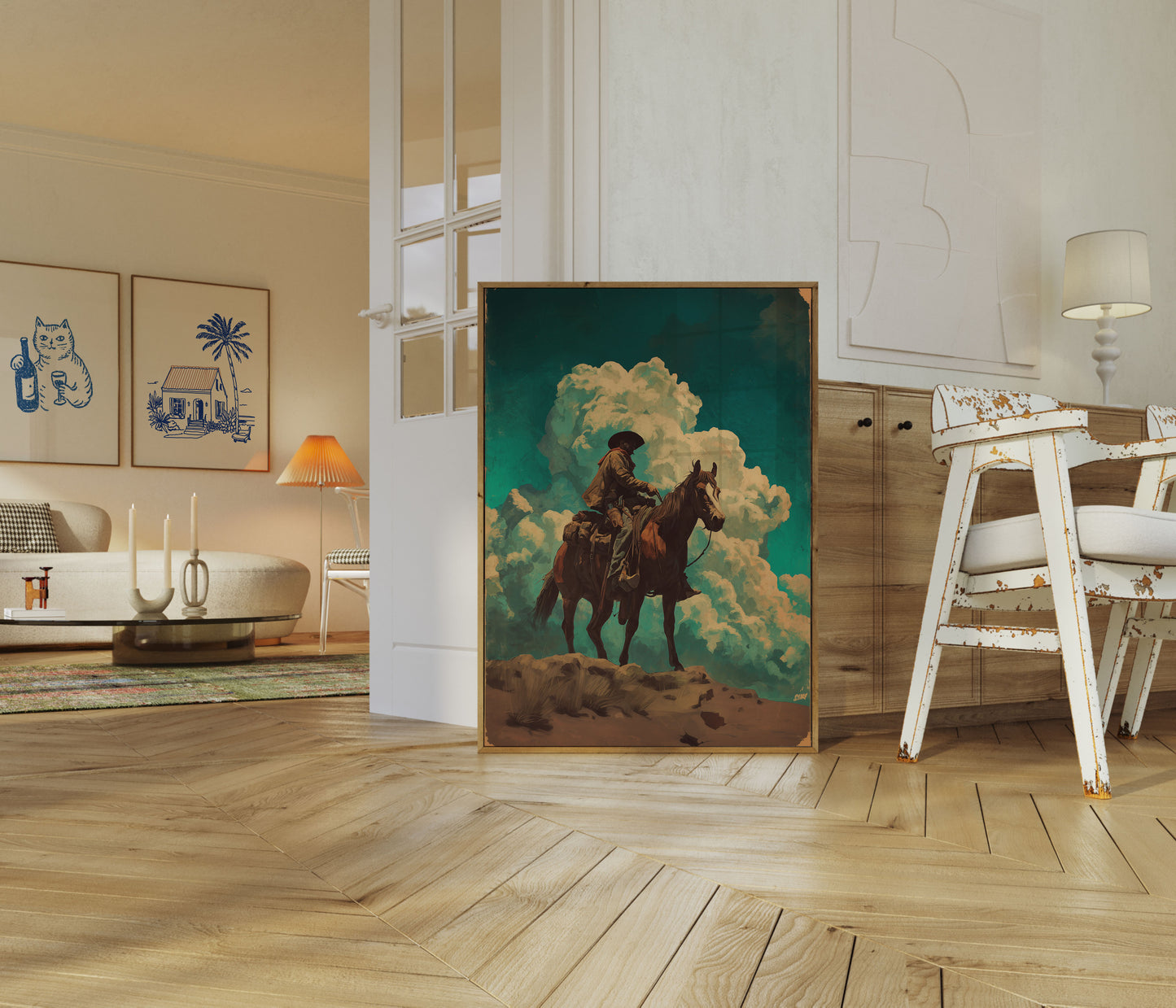 Lone Rider in Cloudy Skies Poster