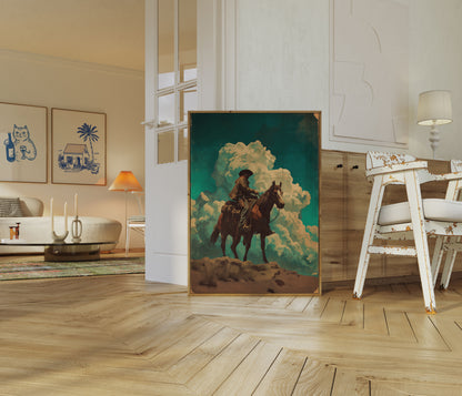 Lone Rider in Cloudy Skies Poster