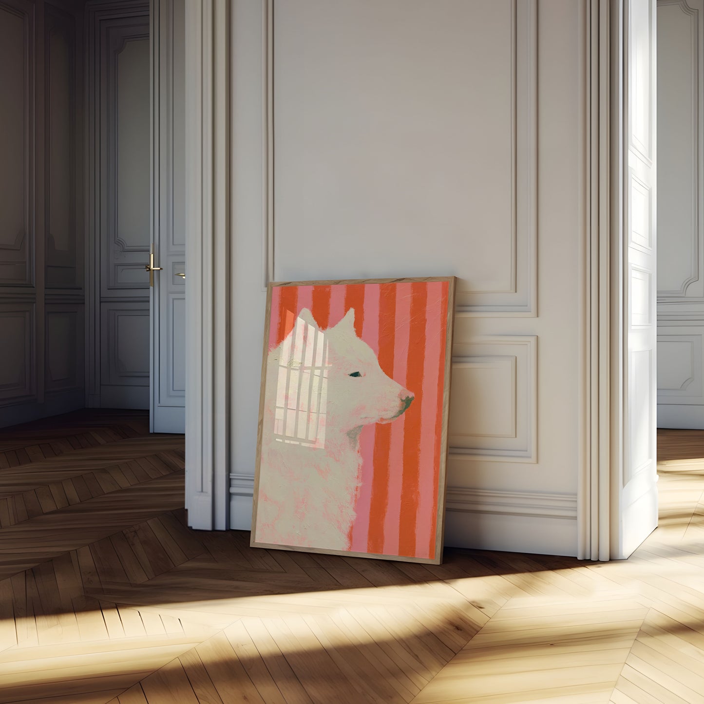 White Wolf Striped Background Poster
