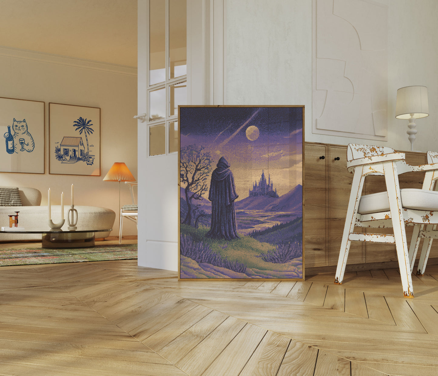 Wizard Gazing at Fantasy Castle Poster