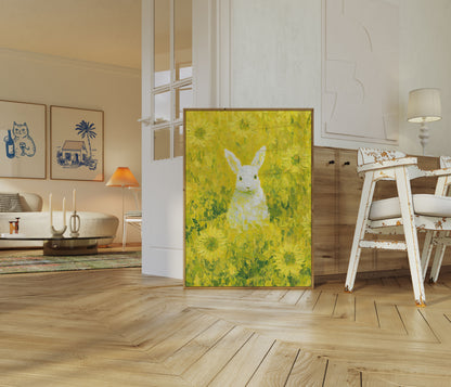 White Rabbit in Sunflower Field Poster