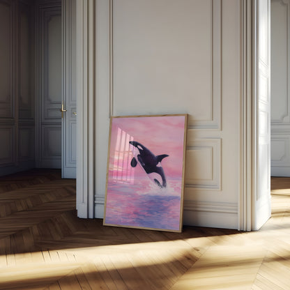 Leaping Orca Ocean Sunset Poster