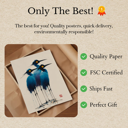 Three Blue Herons Watercolor Poster