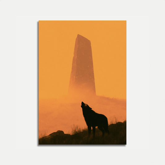 Wolf Howling at Ancient Stone Poster