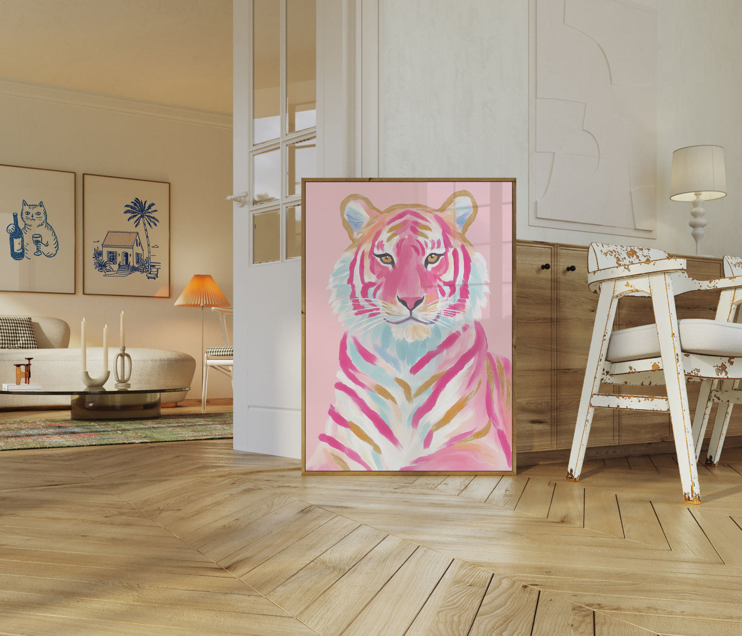 Póster de Arte de Tigre Rosa Pastel
